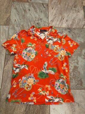 Ralph Lauren Orange Tropical Crane Camp Shirt